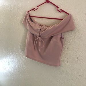 PInk off the shoulder crop top